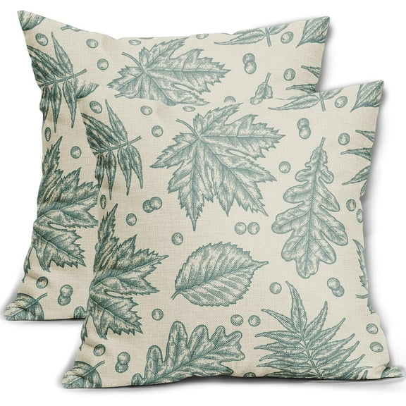 Aqua Blue Fall Pillow Covers 16x16 Set of 2 Cream Maple Leaf Print Autumn Colored Harvest Decorative Outdoor Pillowcases Farmhouse Seasonal Throw Cushion Case Decor for Home Couch Sofa Bed