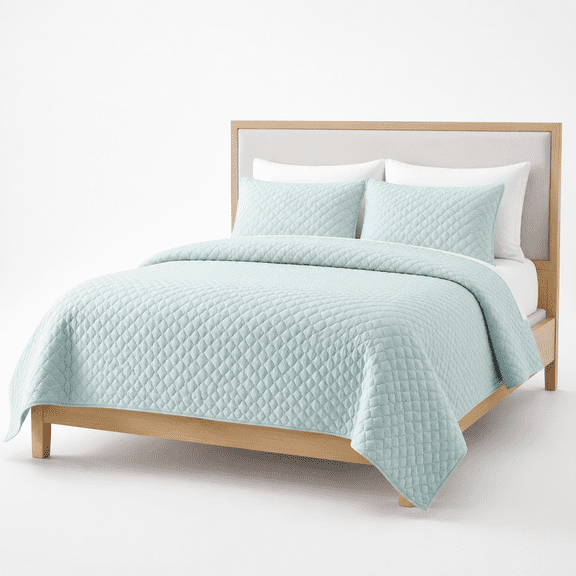 Aqua Blue Full/Queen Lightweight Summer Quilt Set with Cloud Pattern
