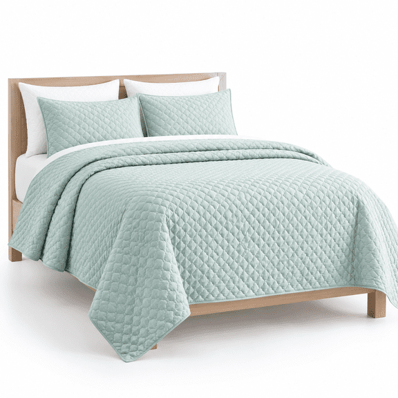 Aqua Blue Full/Queen Lightweight Summer Quilt Set with Cloud Pattern