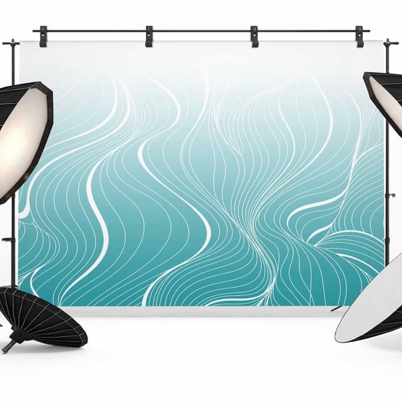 Aqua Blue Geometric Backdrop for Photography,Fabric Photo Background Backdrop,Modern White Stripe Distortion Art Photo Booth Background for Portrait Photoshoot Video Wedding Decoration Banner 7x5ft