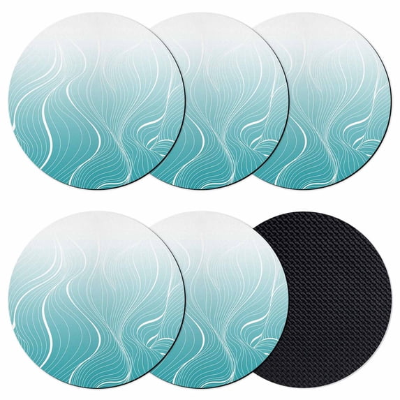 Aqua Blue Geometric Coasters Set of 6, Absorbent Coasters for Drinks, Modern White Stripe Distortion Art Coaster for Desk Coffee Table Protection, Home Decor House Warming Gifts 4"