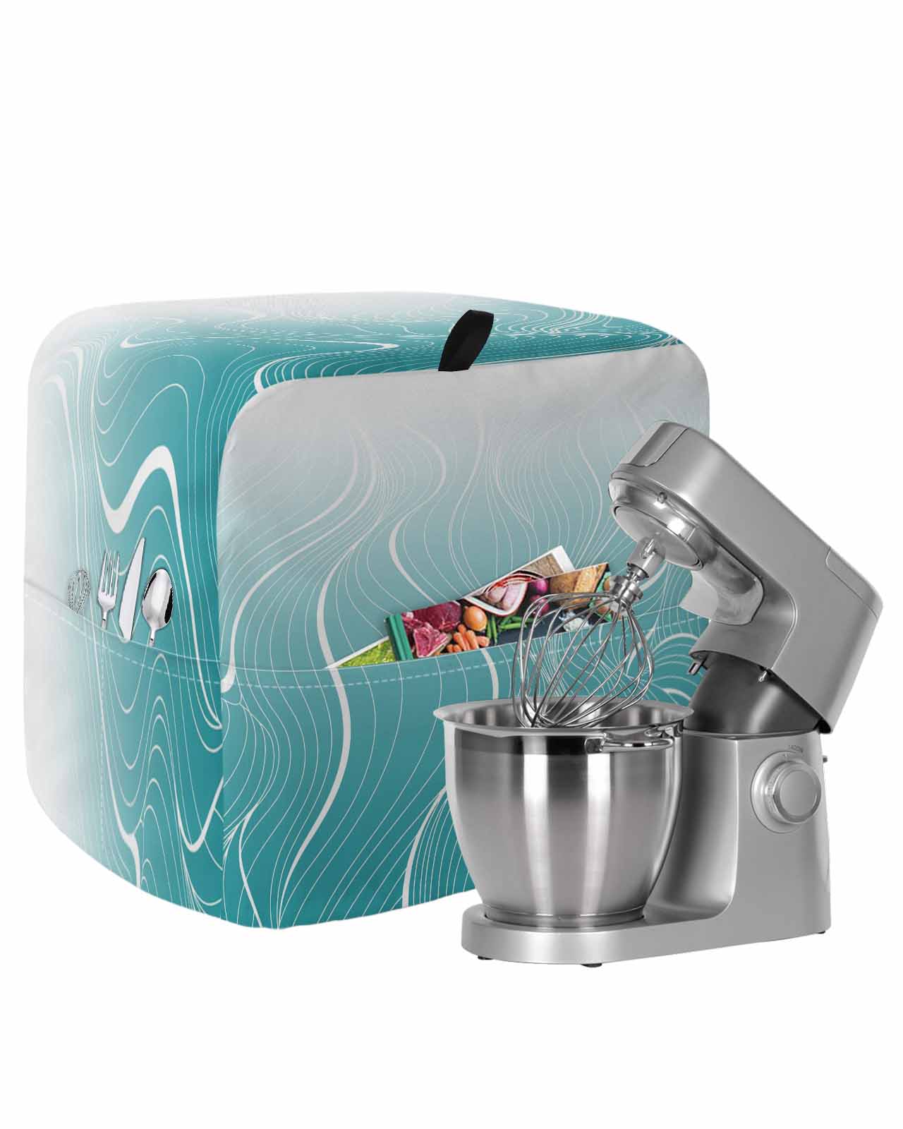 Distorted Stand Aqua Blue Geometric Stand Mixer Dust Cover with Storage Pocket ...