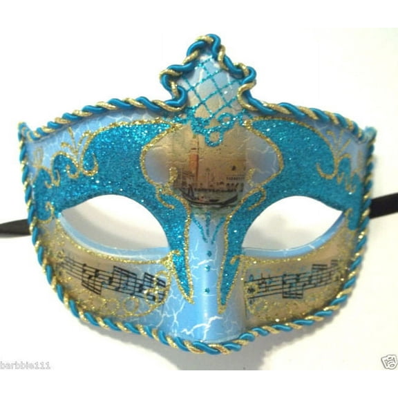 Aqua Blue Gold Music Antique Venetian Masquerade Mask