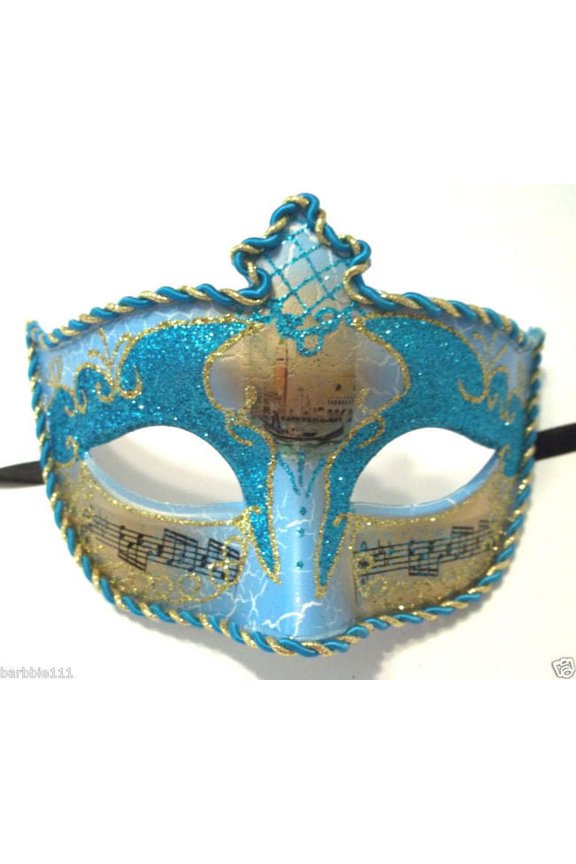 Aqua Blue Gold Music Antique Venetian Masquerade Mask