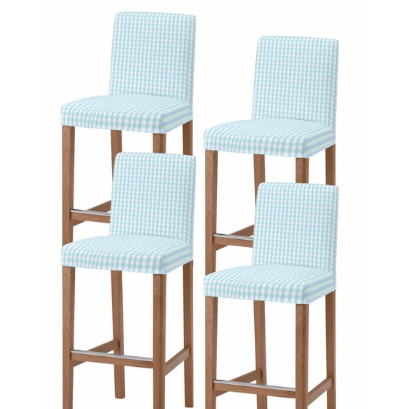 Aqua Blue Green Bar Stool Covers Set of 4, Checkered Plaid Gingham Lattice Trellis Stretch Washable Bar Chair Covers with Backs, Removable Pub Counter Height Chair Cover for Kitchen Dining Room Cafe
