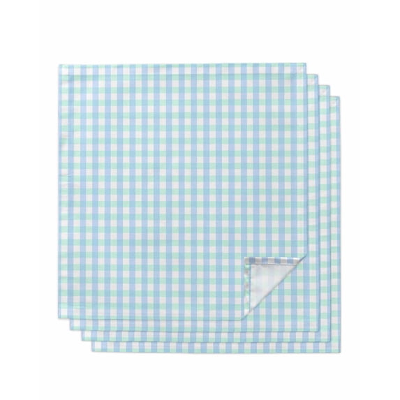 Aqua Blue Green Cloth Napkins Set of 4 Reusable Dinner Napkins, Checkered Plaid Gingham Lattice Trellis Cocktail Napkin Washable Table Napkins for Wedding/Holiday Party/Baby Shower 20"x20"