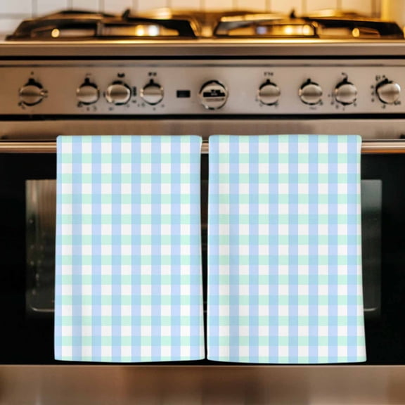 Aqua Blue Green Kitchen Towels Set of 1, Checkered Plaid Gingham Lattice Trellis Absorbent Dish Towels for Kitchen, Microfiber Hand Towel, Quick Drying Tea Towel for Cleaning Decorative Dishcloths