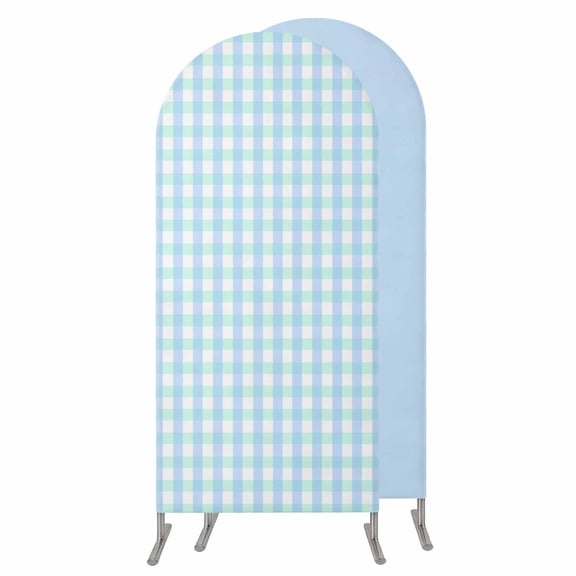 Aqua Blue Green Wedding Arch Cover,Stretchy Spandex Arch Backdrop Stand Covers 6 FT,Checkered Plaid Gingham Lattice Trellis Round Top Arched Backdrop Cover for Birthday Party Ceremony Baby Shower