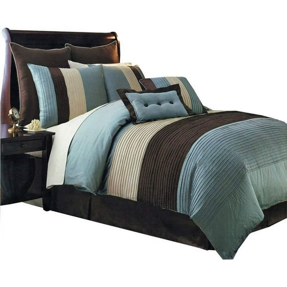 Aqua Blue Hudson Luxury 8-Piece, California King Size Comforter Set