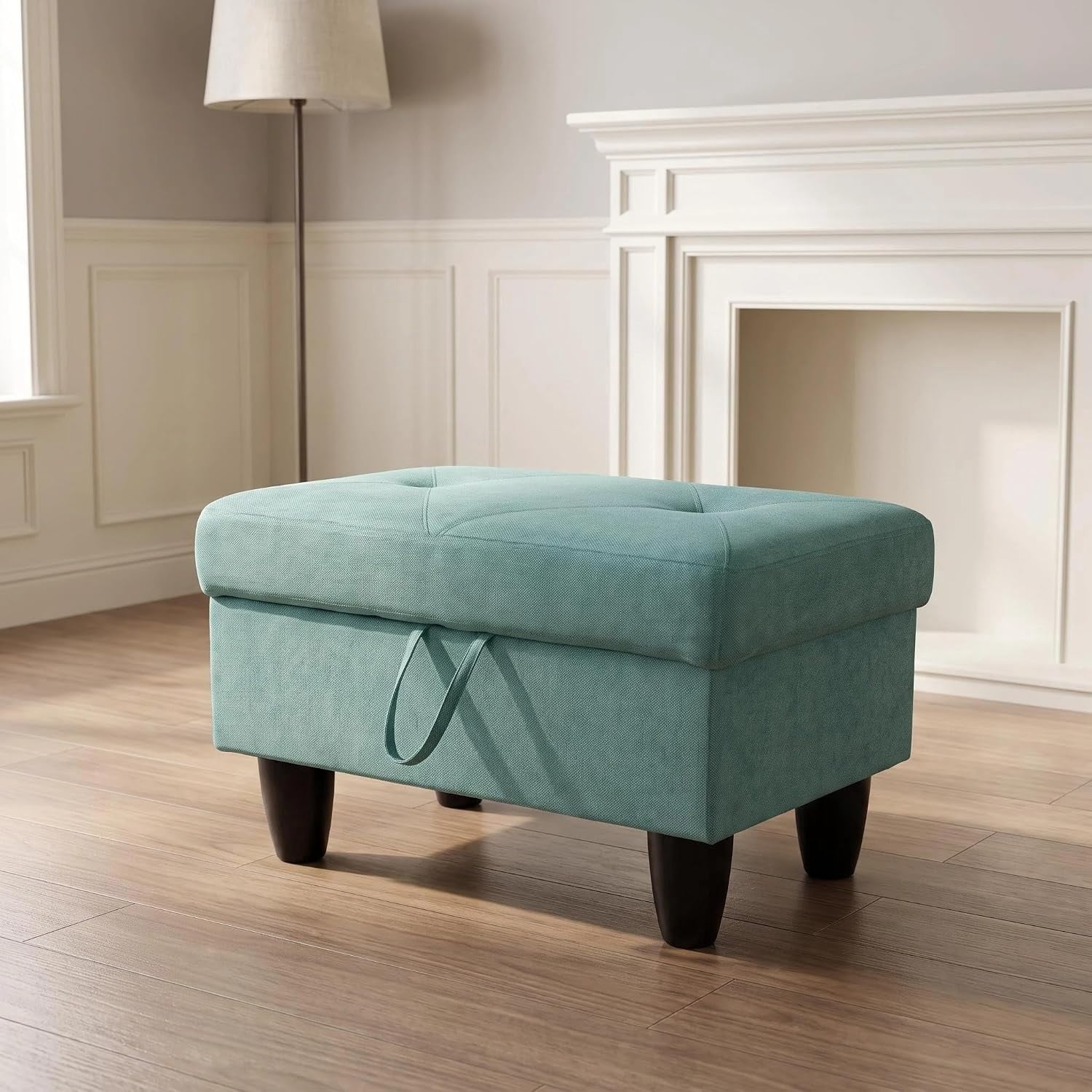Linken Roo Aqua Blue Linen Living Room Ottoman - Walmart.com