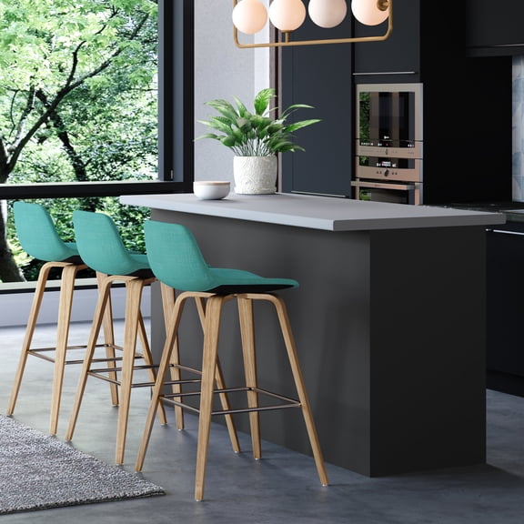 Aqua Blue Linen - like / Bar Countertop / Sturdy Stool Set