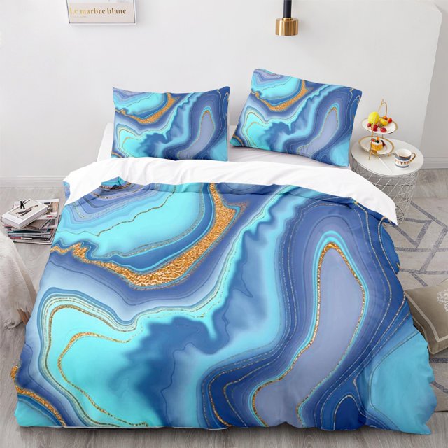 Aqua Blue Marble Bedding Set Queen Size Comforter Cover Sets for Girls