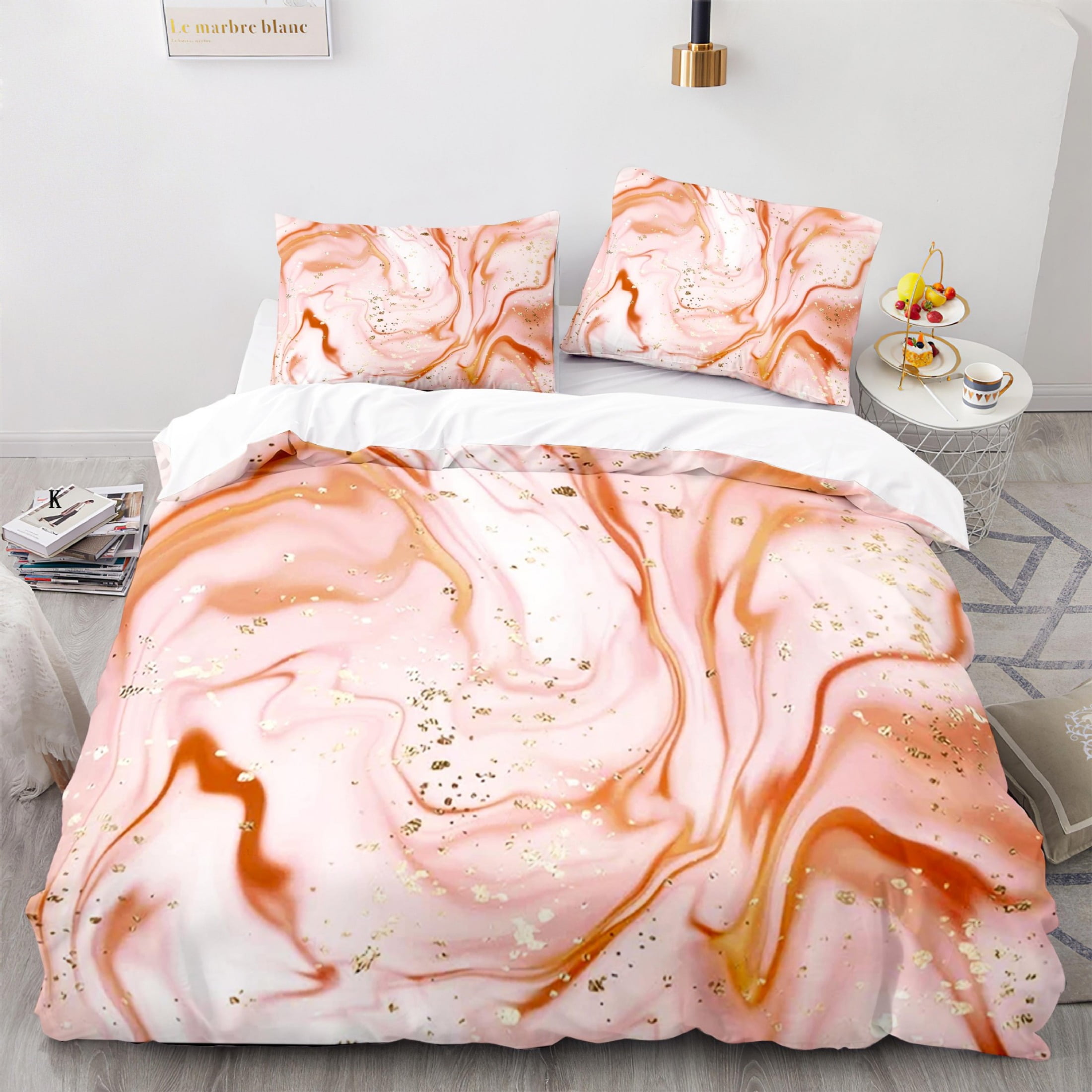 Aqua Blue Marble Bedding Set Queen Size Comforter Cover Sets for Girls