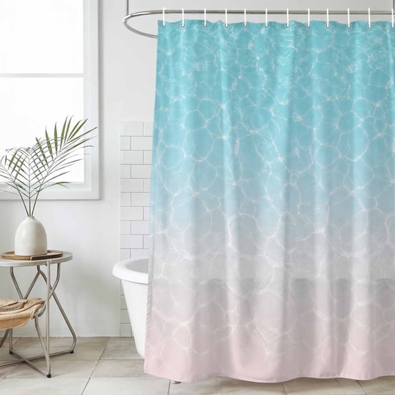 Aqua Blue Ombre Ocean Waves Small Stall Shower Curtain, Waterproof Shower Curtains for Bathroom, Summer Sea Coastal Washable Fabric Cloth Bath Curtain for Bathtub Decoration with Hooks 36x72 Inches