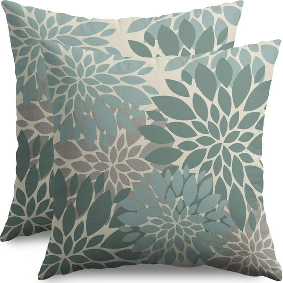 Aqua Blue Pillow Covers 16X16 Inch Set of 2, Dahlia Flower Spring Summer Floral Cream Decorative Throw Pillow Covers Outdoor Modern Farmhouse Cushion Case for Home Couch Sofa Bed Decor