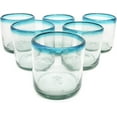 thumbnail image 1 of Aqua Blue Rim 8 oz DOF Rocks Glasses (set of 6) Mexican Handmade Glassware, Recycled Glass, Lead-free, Toxin-Free (DOF Rocks), 1 of 17