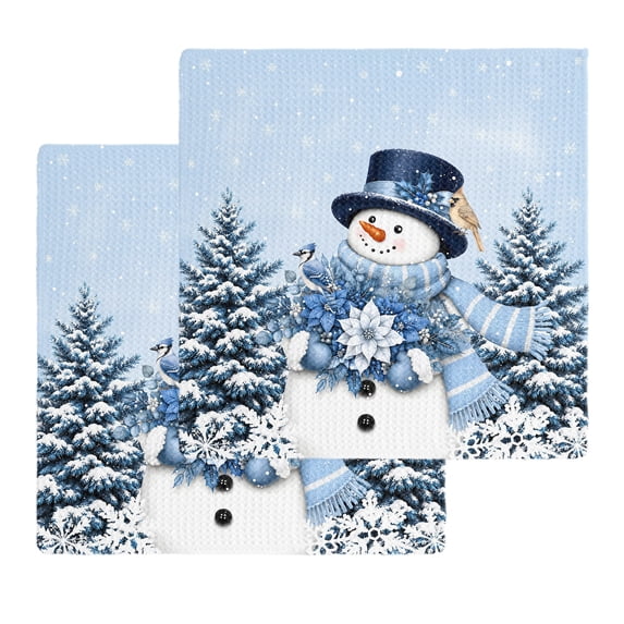 Aqua Blue Snowman Christmas Kitchen Dish Towels for Drying Dishes Set ...
