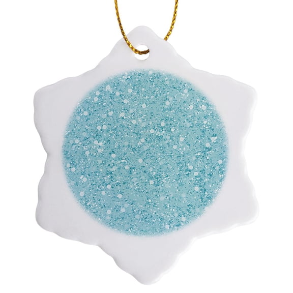 3drose, Aqua Blue Sparkle Confetti Bokeh, 3 inch Snowflake Porcelain Ornament