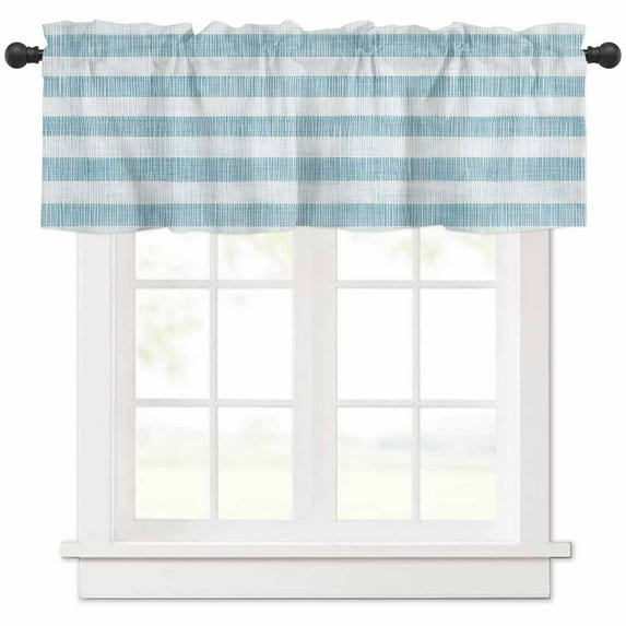 Aqua Blue Stripes Valances for Windows Farmhouse Kitchen Curtains Valances Rod Pocket Valance Curtains for Kitchen Windows Vintage Farmhouse Linen Styles Boho Window Valances for Bathroom 42"x18"