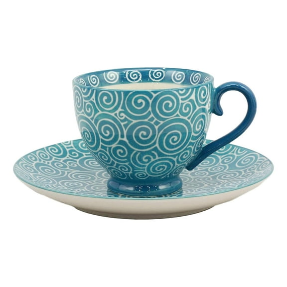 Aqua Blue Swirls Contemporary Designer Ceramic Dinnerware Bowl Mug Plate Set