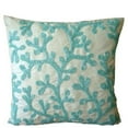 thumbnail image 1 of Aqua Blue Throw Pillow Cover, Sea Weeds Beach Ocean Theme Pillow Cover, 14x14 inch (35x35 cm) Pillow Cover, Square Silk Pillow Cover, Floral Mediterranean, Sea - Sea Weeds, 1 of 10