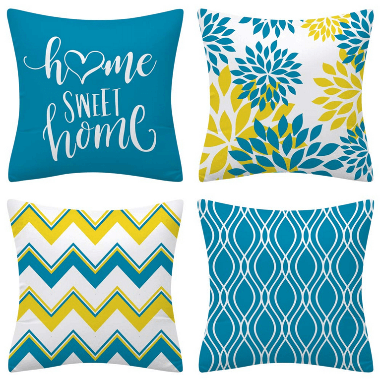 PAVILIA Teal Blue Throw Pillow Covers 18x18 Set of 2, Decorative Pillow Cases for Bed Sofa Couch, Boho Aesthetic Accent Decor Cushion Bedroom Living