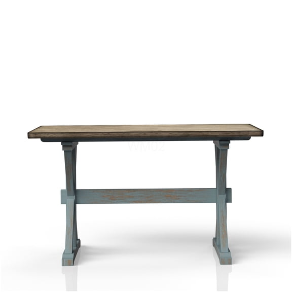Aqua Blue X-Based Counter Height Dining Table, Solid Wood and MDF Kitchen Table with Casual Style and Mild Live Edge
