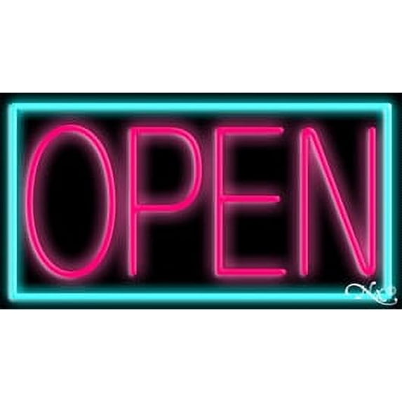 Aqua Border With Pink Open LED Neon Sign 20 x 37 - inches, Clear Edge ...