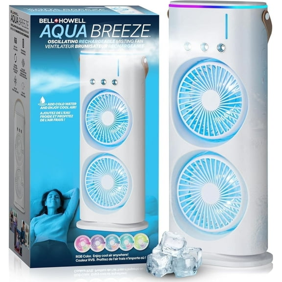 Bell + Howell Aqua Air Misting Fan Portable Rechargeable Cooling Fan, Personal Air Conditioner, Evaporative Air Cooler for Room, Mister Portable Outdoor Cooling Fans, As Seen on Tv