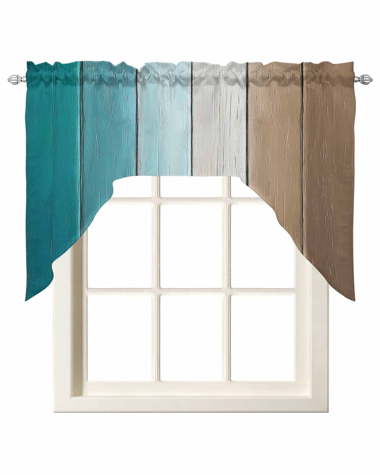 Aqua Brown Ombre Kitchen Swag Valances for Windows, Vintage Country ...