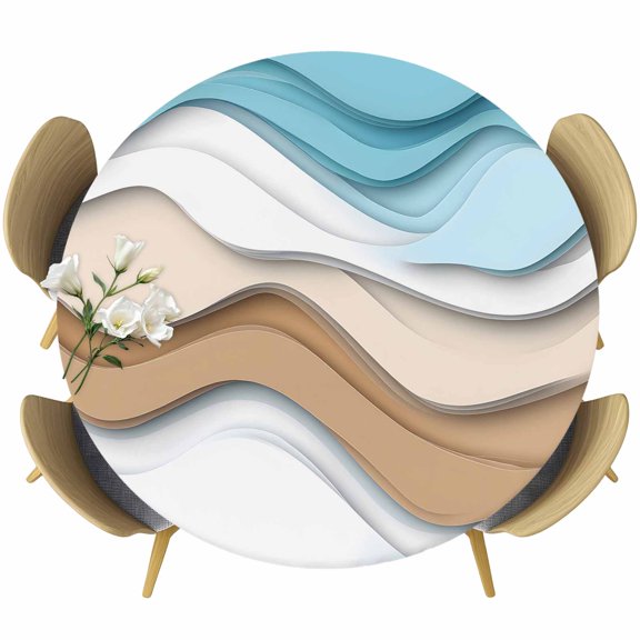 Aqua Brown Ombre Round Tablecloth 36-44 Inch Round Fitted Table Cloth with Elastic Edge, Geometric Abstract Moire Modern Waterproof Table Cover Protector for Outdoor Picnic Party Dining