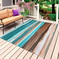 thumbnail image 1 of Aqua Brown Outdoor Rug for Patio/Deck/Porch, Non-Slip Large Area Rug 6 x 9 Ft, Oil Painting Abstract Art Modern Striped Indoor Outdoor Rugs Washable Area Rugs, Reversible Camping Rug Carpet Runner, 1 of 8