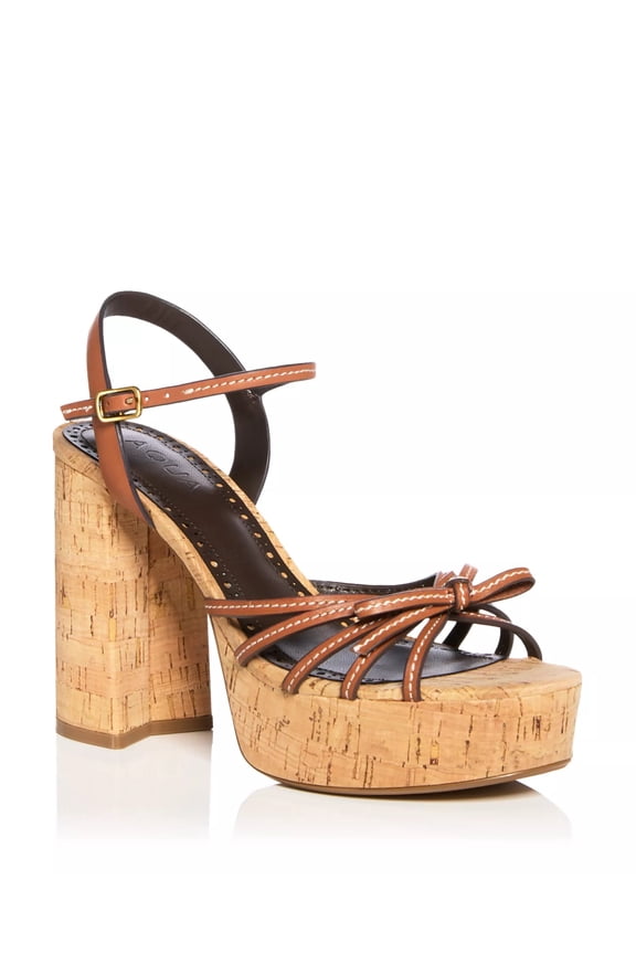 COGNAC LEATHER Women's Geler Platform Sandals, US 9