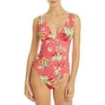 thumbnail image 1 of Aqua CORAL Ruched Printed Floral Plunge One-Piece Swimsuit, US X-Small, 1 of 2