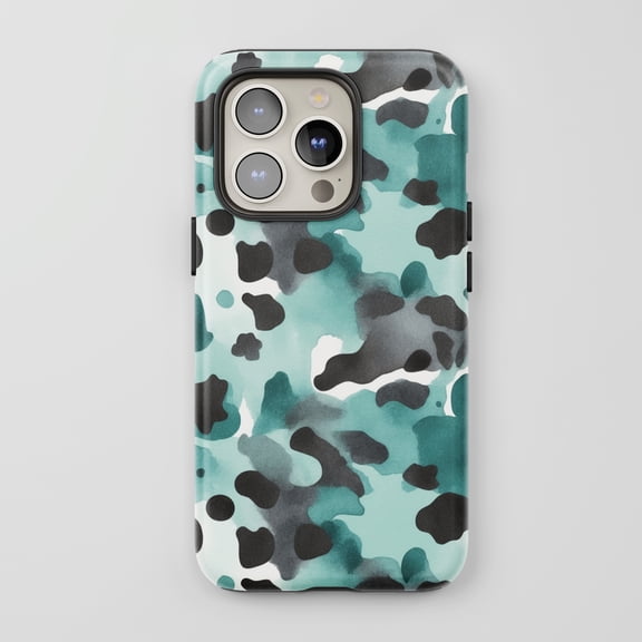 Aqua Camo For All iPhone Series Tough Phone Case Watercolor Aqua Teal