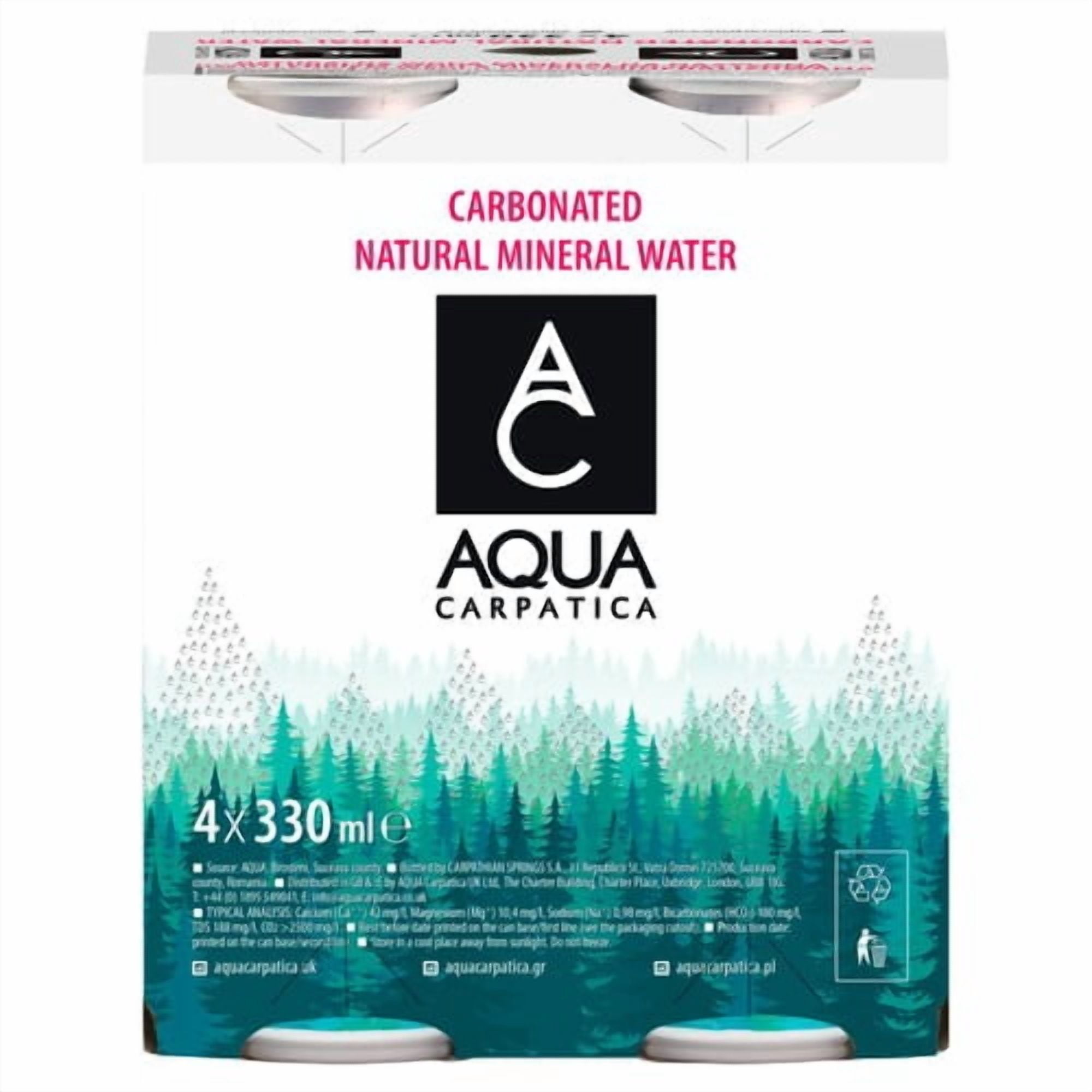 Aqua Carpatica Sparkling Natural Mineral Water 4 x 330ml, British Import (Pack of 2)