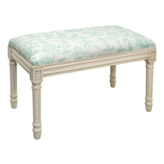 Aqua Cathay Upholstered Wooden Bench, Antique White