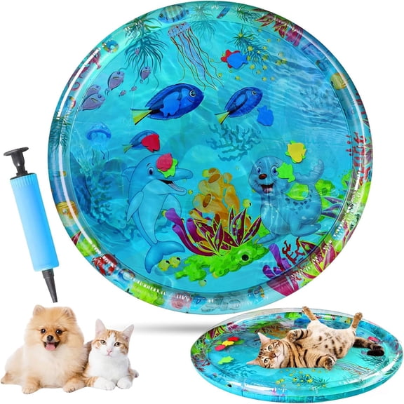 Aqua Cats Water Mat with Fish,Cat Dog Water Mat,Thickened Durable Non-Slip Playmat, Durable Easy Clean,Suitable for All Types of Pets
