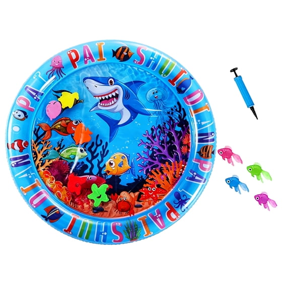 Aqua Cats Water Mat with Floating Fish, 0.7mm Thick PVC Cooling, Anti-Scratch Leakproof Non-Slip Foldable Interactive Playmat for Pets