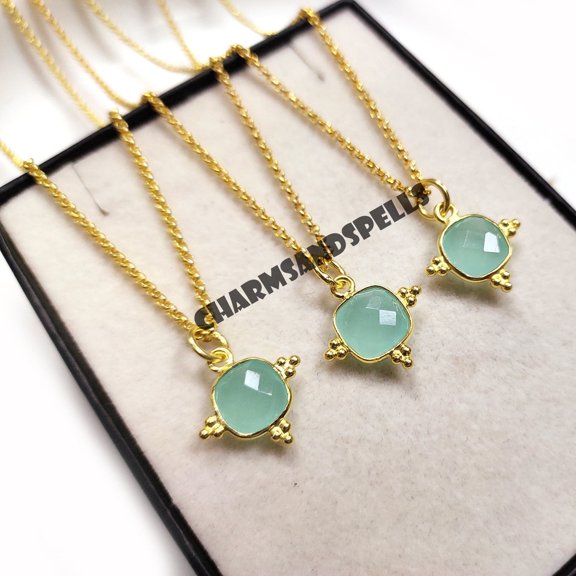 Aqua Chalcedony Necklace - 925 Sterling Silver Necklace - March Birthstone Necklace - Cushion Necklace - Gift for BFF - Chalcedony Jewelry