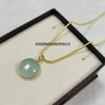thumbnail image 1 of Aqua Chalcedony Pendant Necklace, Gemstone Pendant With Chain, Handmade Jewelry, Gift for Her, Women Jewelry, Round Stone Pendant, 1 of 6