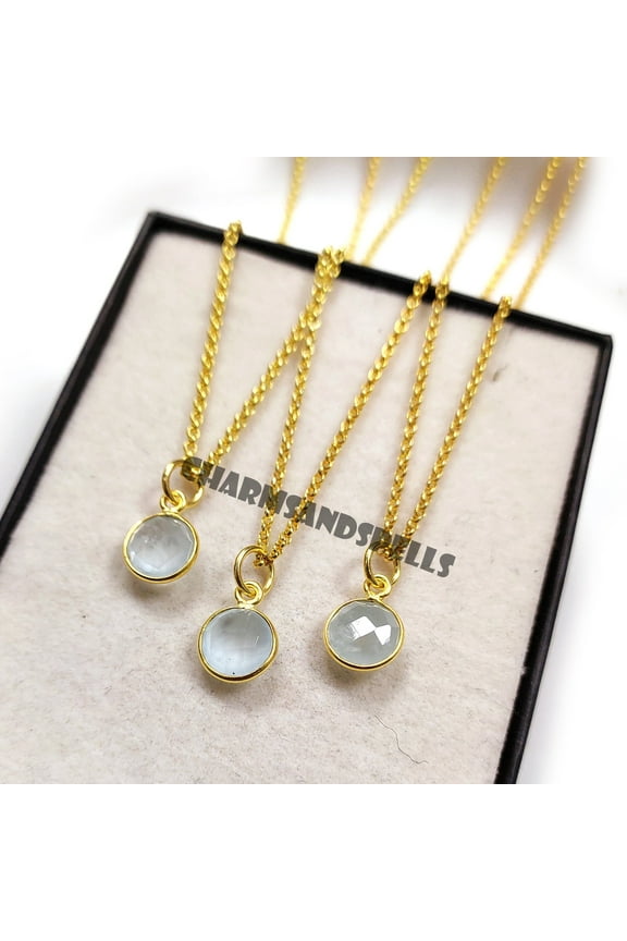 Aqua Chalcedony Pendant Necklace, Gemstone Pendant With Chain, Handmade Jewelry, Gifts for Her, Women Jewelry, Round Stone Pendant