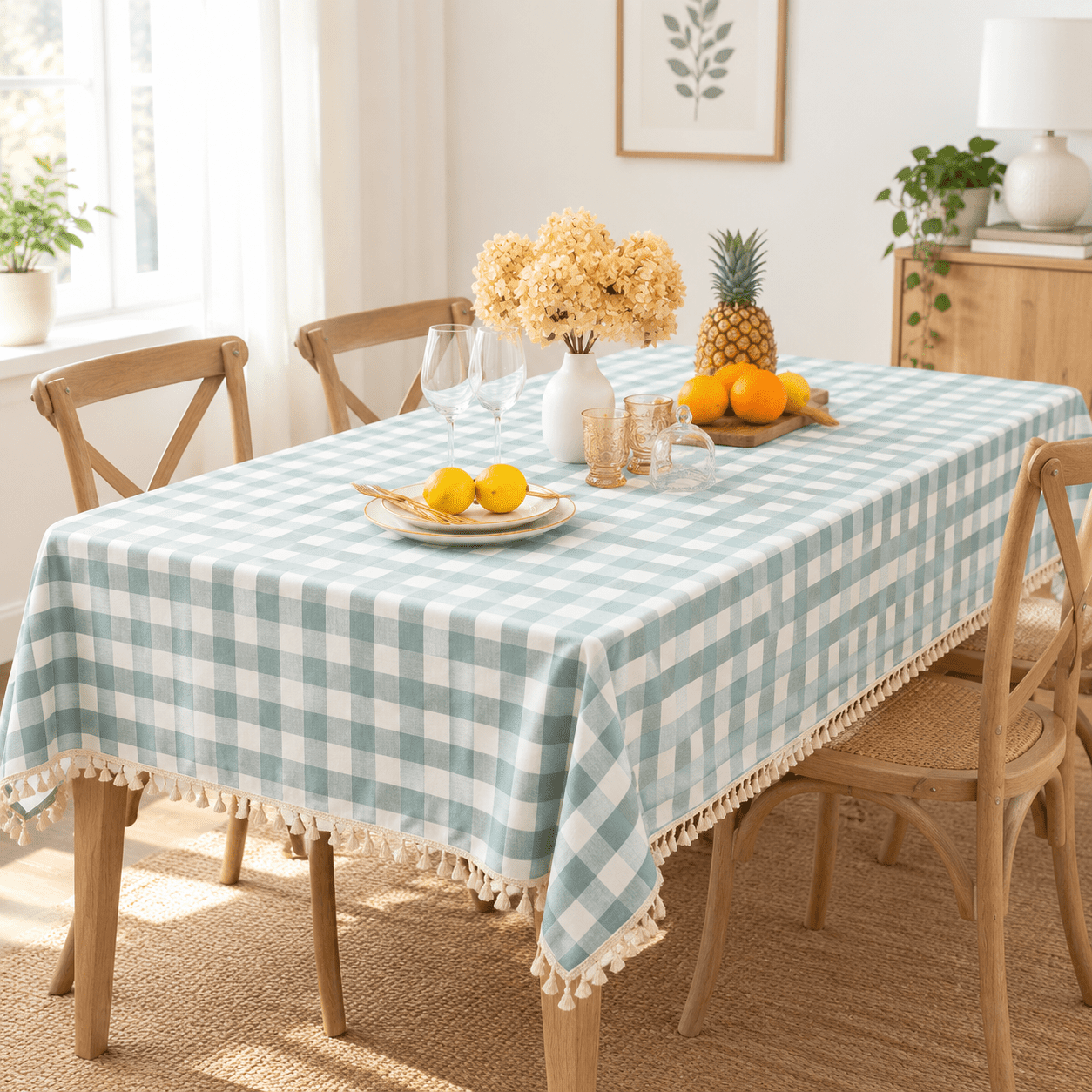 Aqua Checkered Tablecloth Rectangle 55