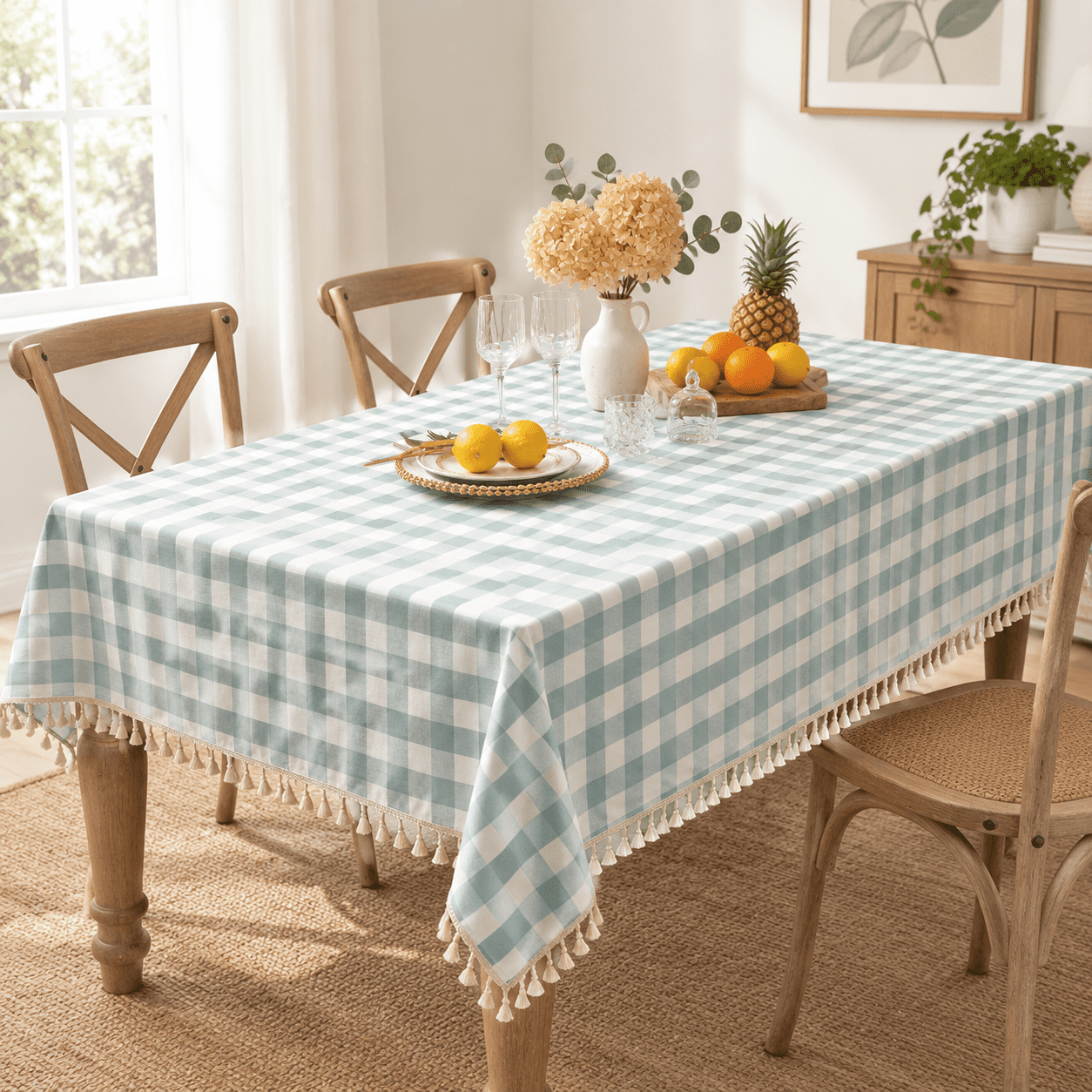 Aqua Checkered Tablecloth Rectangle 55