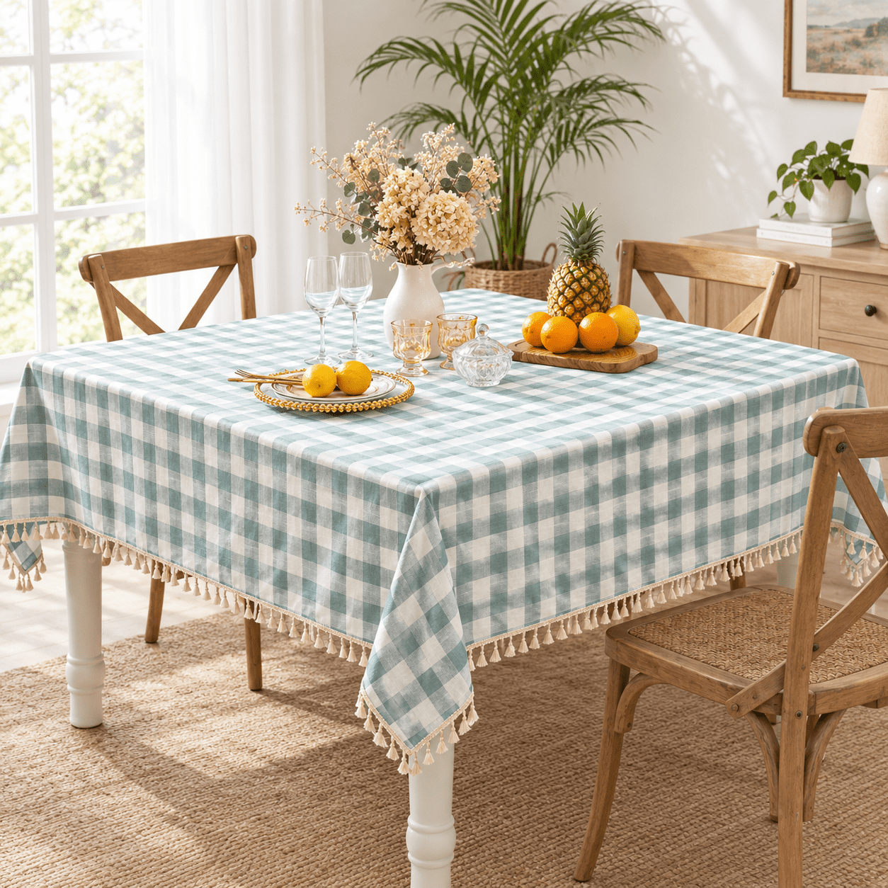 Aqua Checkered Tablecloth Rectangle 55
