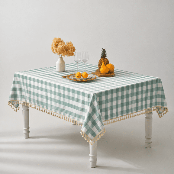 Aqua Checkered Tablecloth Square 55"x55"