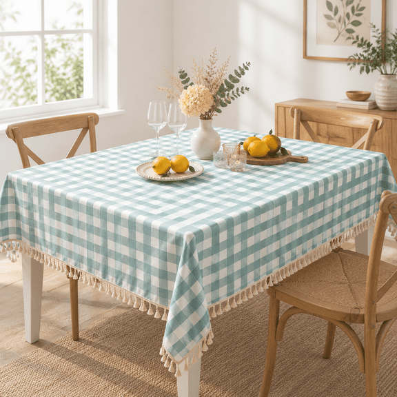 Aqua Checkered Tablecloth Square 55"x55"