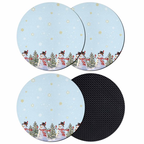 Aqua Christmas Snowman Coasters Set of 4, Absorbent Coasters for Drinks, Winter Xmas Tree Snowflakes Coaster for Desk Coffee Table Protection, Home Decor House Warming Gifts 4"