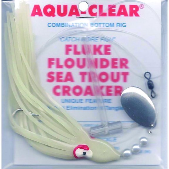Aqua Clear FW-4HWS Single Leader Fluke/Flounder/Trout Wht Glo Squid