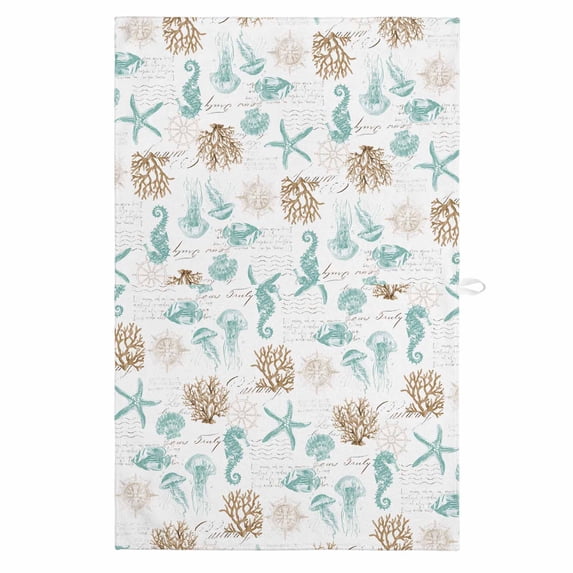 Aqua Coastal 1 Pack Kitchen Towel, Water Absorbent Dish Towel, Farmhouse Ocean Seahorse Coral Starfish Decorative Hand Towels - Quick Drying Cloth for Cooking Baking, 18x28 Inch